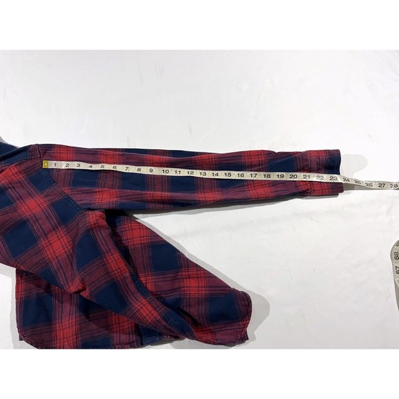 Marine Layer Red and Blue Plaid Casual Button Down Shirt - Picture 5 of 7